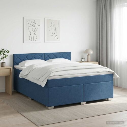 Boxspring krevet s madracem Plava 180 x 200 cm Tkanina - Plava 180 x 200 cm Dizajn s rombovima Cijena