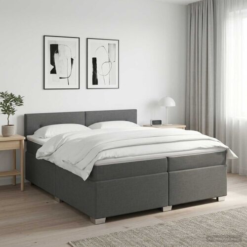 Boxspring krevet s madracem Tamnosiva 200 x 200 cm Tkanina - Tamnosiva 200 x 200 cm Prošiveno gumbima Cijena