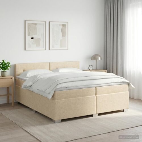 Boxspring krevet s madracem Krem 200 x 200 cm Tkanina - Krem 200 x 200 cm Prošiveno gumbima Cijena