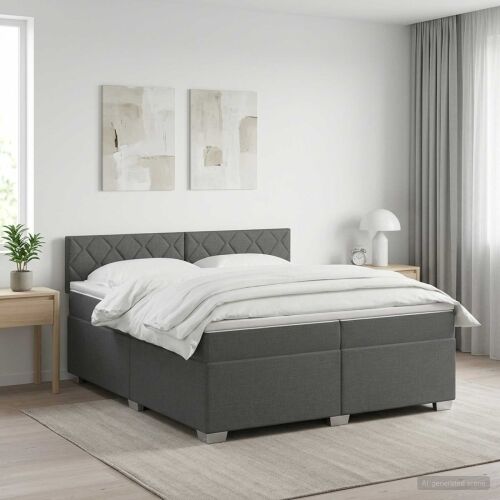 Boxspring krevet s madracem Tamnosiva 200 x 200 cm Tkanina - Tamnosiva 200 x 200 cm Dizajn s rombovima Cijena