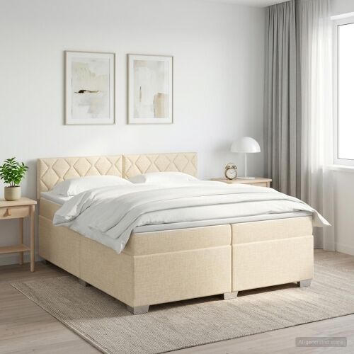 Boxspring krevet s madracem Krem 200 x 200 cm Tkanina - Krem 200 x 200 cm Dizajn s rombovima Cijena