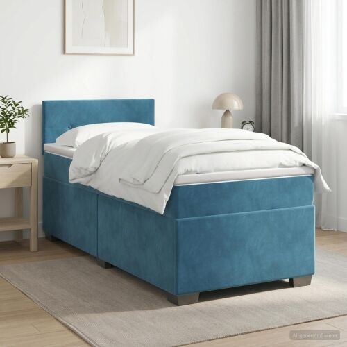 Boxspring krevet s madracem Tamno plava 80 x 200 cm Baršun - Plava 80 x 200 cm Prošiveno gumbima Cijena