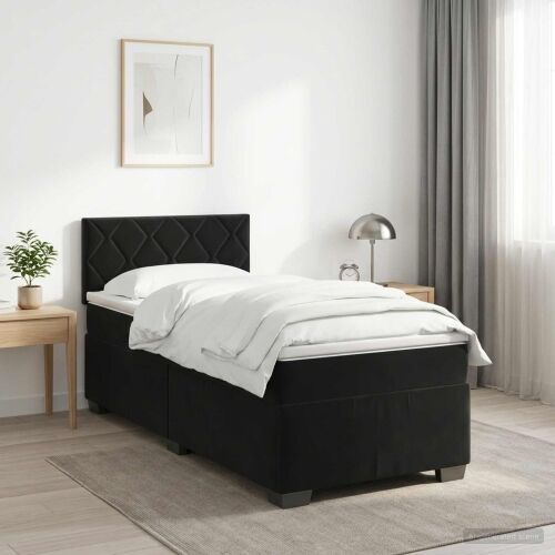 Boxspring krevet s madracem Crna 80 x 200 cm Baršun - Crna 80 x 200 cm Dizajn s rombovima Cijena