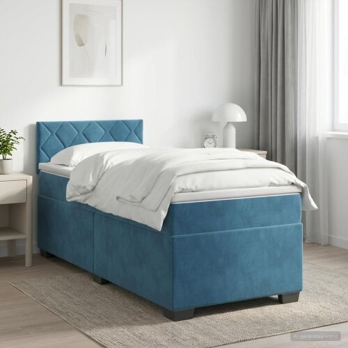 Boxspring krevet s madracem Tamno plava 80 x 200 cm Baršun - Plava 80 x 200 cm Dizajn s rombovima Cijena
