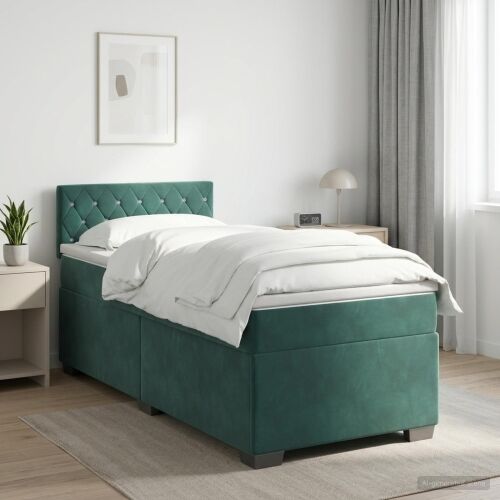 Boxspring krevet s madracem Tamnozelena 100 x 200 cm Baršun - Tamnozelena 100 x 200 cm Kristal s dugmadima Cijena