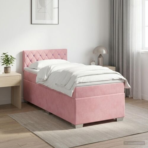 Boxspring krevet s madracem Ružičasta 100 x 200 cm Baršun - Ružičasta 100 x 200 cm Kristal s dugmadima Cijena