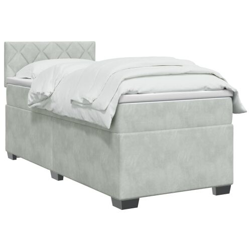 Boxspring krevet s madracem Svjetlosiva 100 x 200 cm Baršun - Svjetlosiva 100 x 200 cm Dizajn s rombovima Cijena