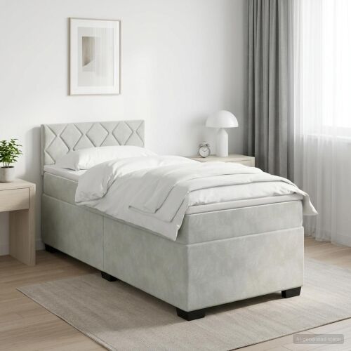 Boxspring krevet s madracem Svjetlosiva 100 x 200 cm Baršun - Svjetlosiva 100 x 200 cm Dizajn s rombovima Cijena