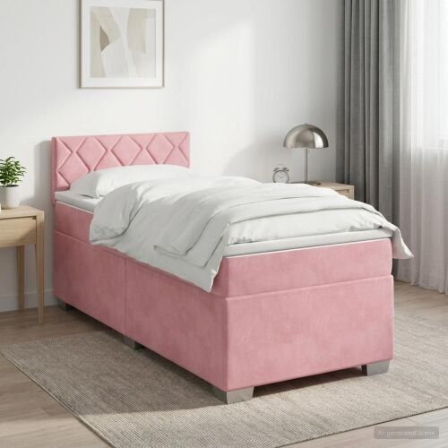 Boxspring krevet s madracem Ružičasta 100 x 200 cm Baršun - Ružičasta 100 x 200 cm Dizajn s rombovima Cijena