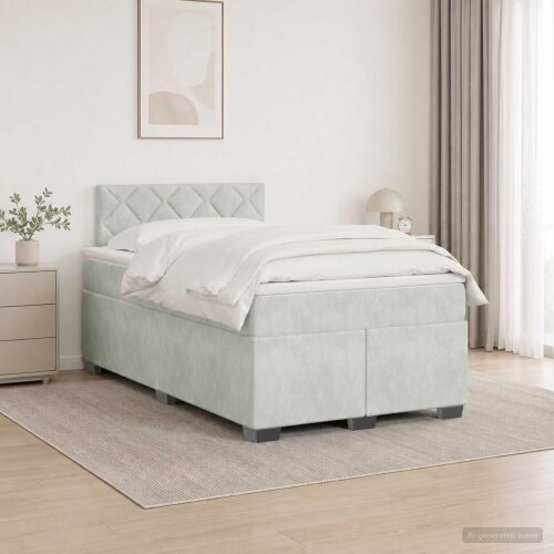 Boxspring krevet s madracem Svjetlosiva 120 x 190 cm Baršun - Svjetlosiva 120 x 190 cm Dizajn s rombovima Cijena