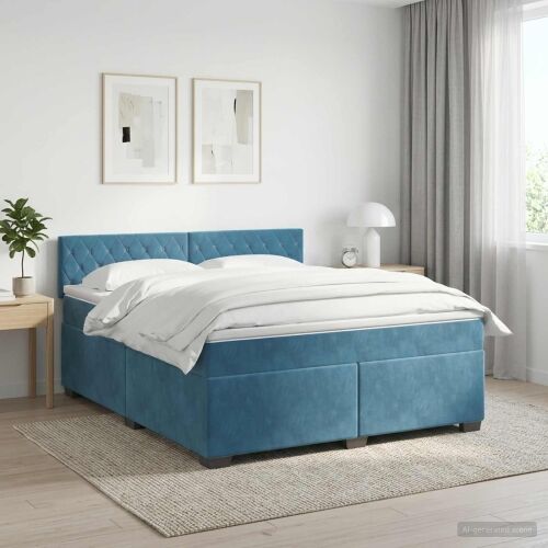 Boxspring krevet s madracem Tamno plava 140 x 200 cm Baršun - Plava 140 x 200 cm Kristal s dugmadima Cijena