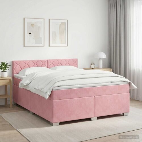 Boxspring krevet s madracem Ružičasta 140 x 200 cm Baršun - Ružičasta 140 x 200 cm Dizajn s rombovima Cijena