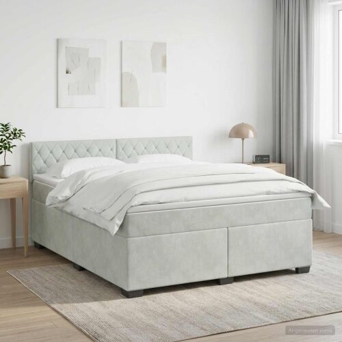 Boxspring krevet s madracem Svjetlosiva 160 x 200 cm Baršun - Svjetlosiva 160 x 200 cm Kristal s dugmadima Cijena