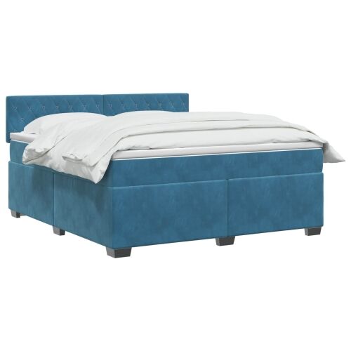 Boxspring krevet s madracem Tamno plava 160 x 200 cm Baršun - Plava 160 x 200 cm Kristal s dugmadima Cijena