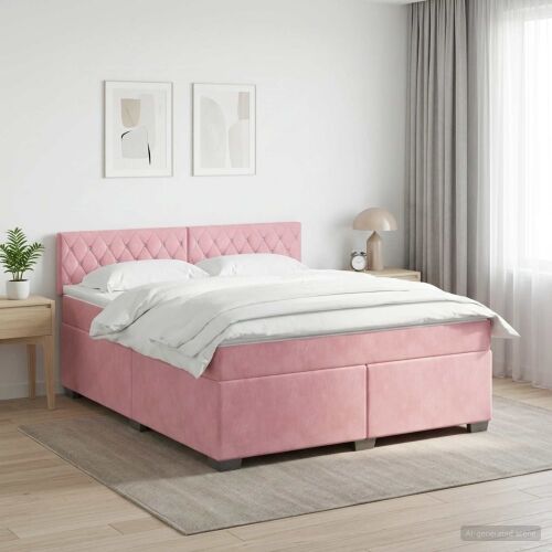 Boxspring krevet s madracem Ružičasta 160 x 200 cm Baršun - Ružičasta 160 x 200 cm Kristal s dugmadima Cijena