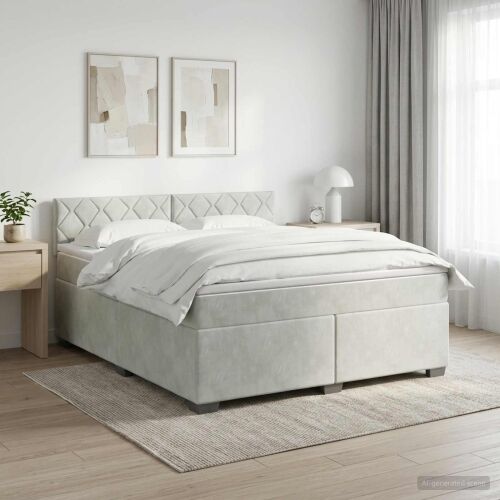 Boxspring krevet s madracem Svjetlosiva 160 x 200 cm Baršun - Svjetlosiva 160 x 200 cm Dizajn s rombovima Cijena