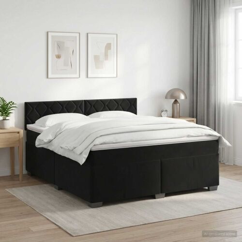 Boxspring krevet s madracem Crna 160 x 200 cm Baršun - Crna 160 x 200 cm Dizajn s rombovima Cijena