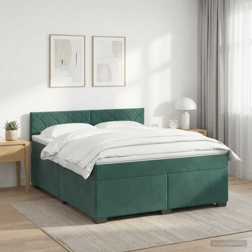 Boxspring krevet s madracem Tamnozelena 160 x 200 cm Baršun - Tamnozelena 160 x 200 cm Dizajn s rombovima Cijena