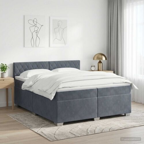 Boxspring krevet s madracem Tamnosiva 200 x 200 cm Baršun - Tamnosiva 200 x 200 cm Kristal s dugmadima Cijena