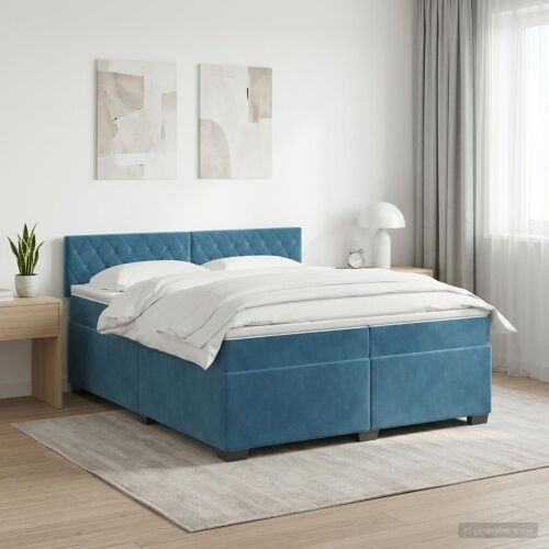 Boxspring krevet s madracem Tamno plava 200 x 200 cm Baršun - Plava 200 x 200 cm Kristal s dugmadima Cijena