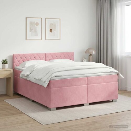 Boxspring krevet s madracem Ružičasta 200 x 200 cm Baršun - Ružičasta 200 x 200 cm Kristal s dugmadima Cijena