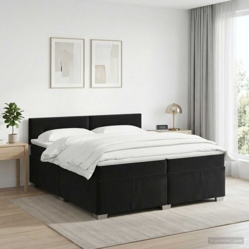 Boxspring krevet s madracem Crna 200 x 200 cm Baršun - Crna 200 x 200 cm Prošiveno gumbima Cijena