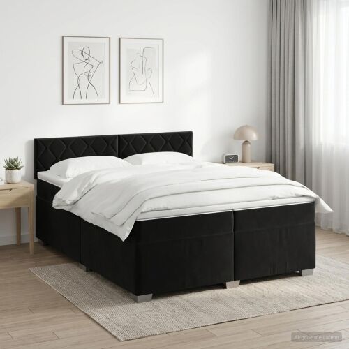 Boxspring krevet s madracem Crna 200 x 200 cm Baršun - Crna 200 x 200 cm Dizajn s rombovima Cijena