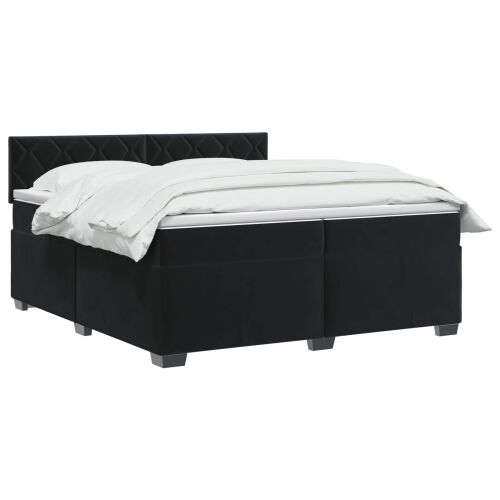 Boxspring krevet s madracem Crna 200 x 200 cm Baršun - Crna 200 x 200 cm Dizajn s rombovima Cijena