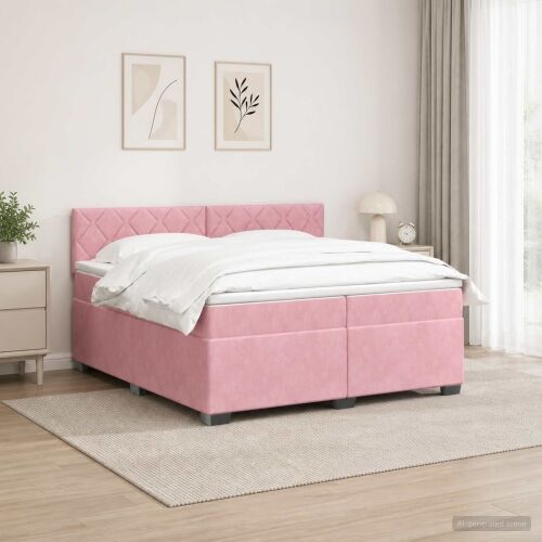 Boxspring krevet s madracem Ružičasta 200 x 200 cm Baršun - Ružičasta 200 x 200 cm Dizajn s rombovima Cijena
