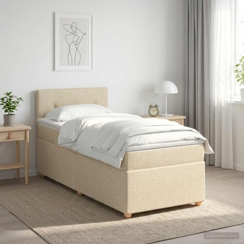 Boxspring krevet s madracem Krem 80 x 200 cm Tkanina - Krem 80 x 200 cm Prošiveno gumbima Cijena