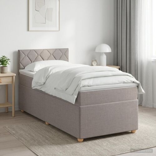 Boxspring krevet s madracem Sivosmeđa 100 x 200 cm Tkanina - Sivosmeđa 100 x 200 cm Dizajn s rombovima Cijena