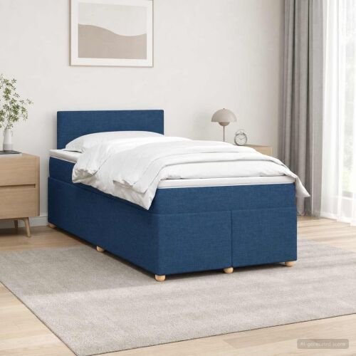Boxspring krevet s madracem Plava 120 x 200 cm Tkanina - Plava 120 x 200 cm Prošiveno gumbima Cijena