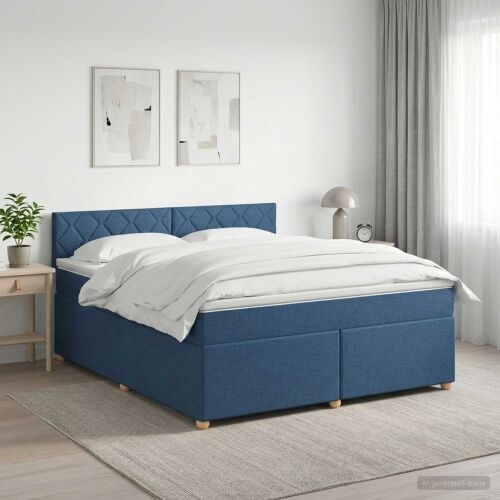 Boxspring krevet s madracem Plava 160 x 200 cm Tkanina - Plava 160 x 200 cm Dizajn s rombovima Cijena