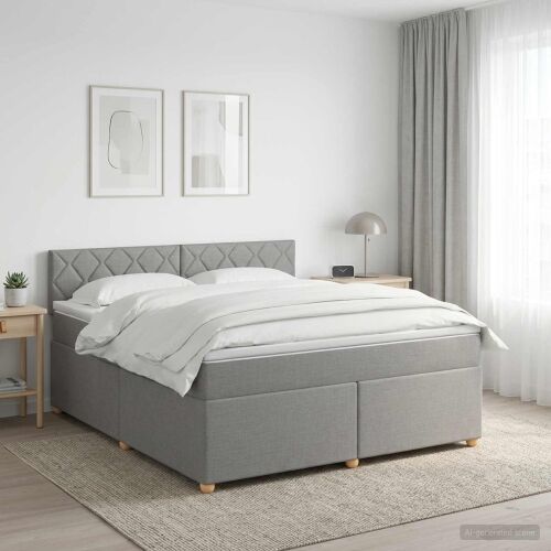 Boxspring krevet s madracem Svjetlosiva 180 x 200 cm Tkanina - Svjetlosiva 180 x 200 cm Dizajn s rombovima Cijena