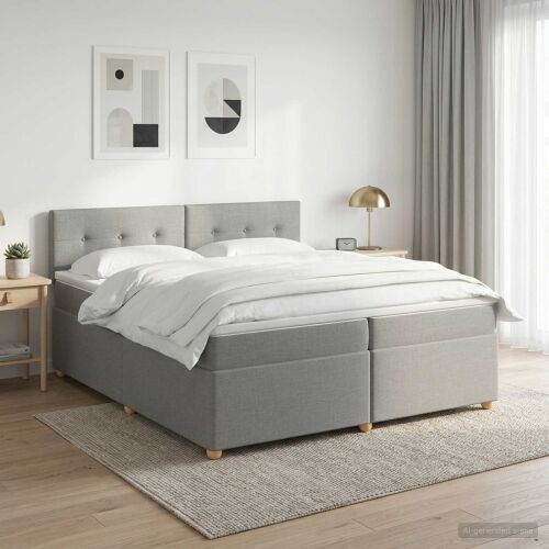 Boxspring krevet s madracem Svjetlosiva 200 x 200 cm Tkanina - Svjetlosiva 200 x 200 cm Prošiveno gumbima Cijena