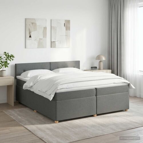 Boxspring krevet s madracem Tamnosiva 200 x 200 cm Tkanina - Tamnosiva 200 x 200 cm Prošiveno gumbima Cijena