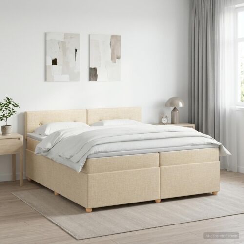 Boxspring krevet s madracem Krem 200 x 200 cm Tkanina - Krem 200 x 200 cm Prošiveno gumbima Cijena