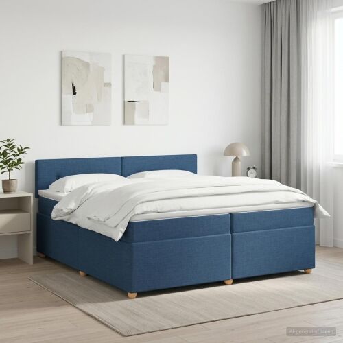 Boxspring krevet s madracem Plava 200 x 200 cm Tkanina - Plava 200 x 200 cm Prošiveno gumbima Cijena