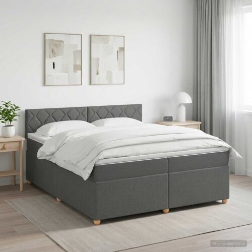 Boxspring krevet s madracem Tamnosiva 200 x 200 cm Tkanina - Tamnosiva 200 x 200 cm Dizajn s rombovima Cijena