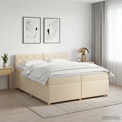 Boxspring krevet s madracem Krem 200 x 200 cm Tkanina - Krem 200 x 200 cm Dizajn s rombovima Cijena