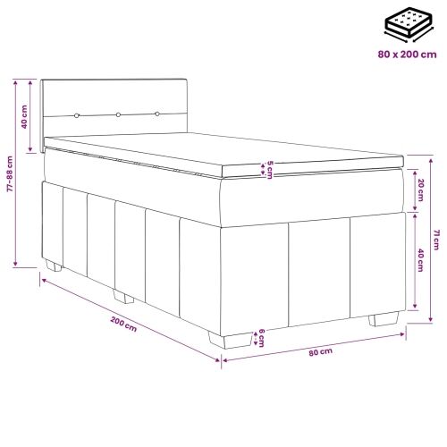 Boxspring krevet s madracem Svjetlosiva 80 x 200 cm Tkanina - Svjetlosiva 80 x 200 cm Prošiveno gumbima Cijena