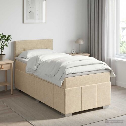 Boxspring krevet s madracem Krem 80 x 200 cm Tkanina - Krem 80 x 200 cm Prošiveno gumbima Cijena