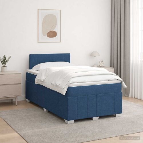 Boxspring krevet s madracem Plava 120 x 200 cm Tkanina - Plava 120 x 200 cm Prošiveno gumbima Cijena