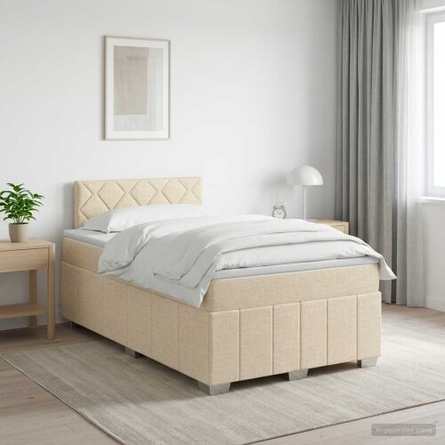 Boxspring krevet s madracem Krem 120 x 200 cm Tkanina - Krem 120 x 200 cm Dizajn s rombovima Cijena