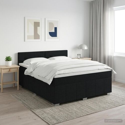 Boxspring krevet s madracem Crna 140 x 190 cm Tkanina - Crna 140 x 190 cm Prošiveno gumbima Cijena