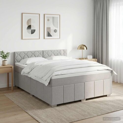 Boxspring krevet s madracem Svjetlosiva 180 x 200 cm Tkanina - Svjetlosiva 180 x 200 cm Dizajn s rombovima Cijena