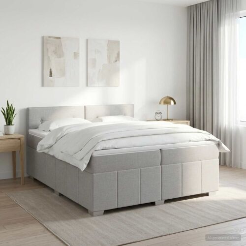 Boxspring krevet s madracem Svjetlosiva 200 x 200 cm Tkanina - Svjetlosiva 200 x 200 cm Prošiveno gumbima Cijena