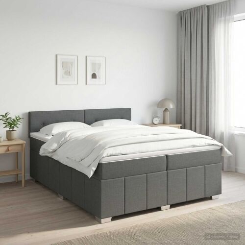 Boxspring krevet s madracem Tamnosiva 200 x 200 cm Tkanina - Tamnosiva 200 x 200 cm Prošiveno gumbima Cijena