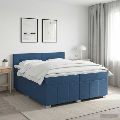 Boxspring krevet s madracem Plava 200 x 200 cm Tkanina - Plava 200 x 200 cm Prošiveno gumbima Cijena