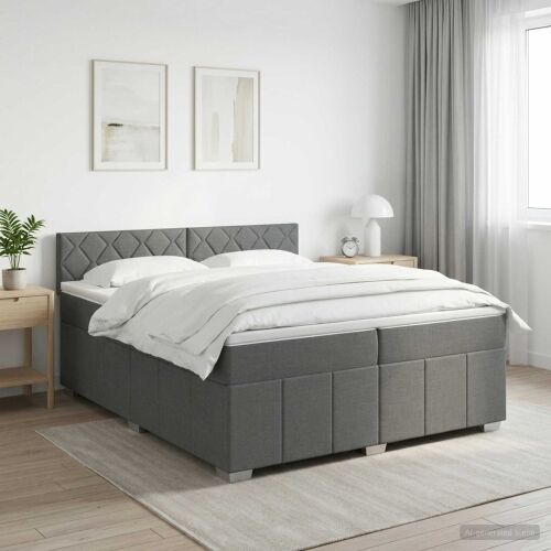 Boxspring krevet s madracem Tamnosiva 200 x 200 cm Tkanina - Tamnosiva 200 x 200 cm Dizajn s rombovima Cijena